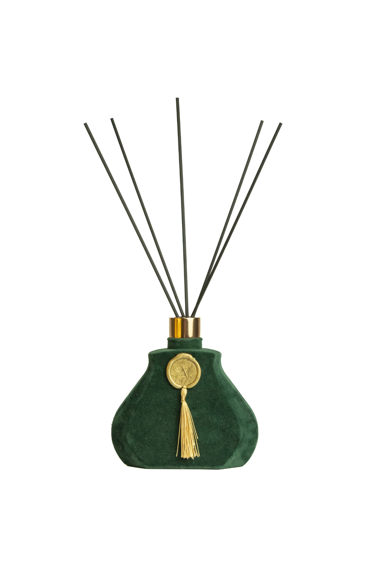 Difusor Velluvia Jardim Vert em veludo verde com selo dourado